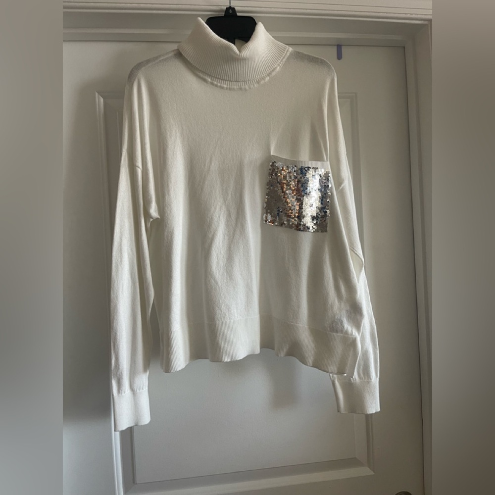 DKNY Sequin Pocket Turtleneck Sweater